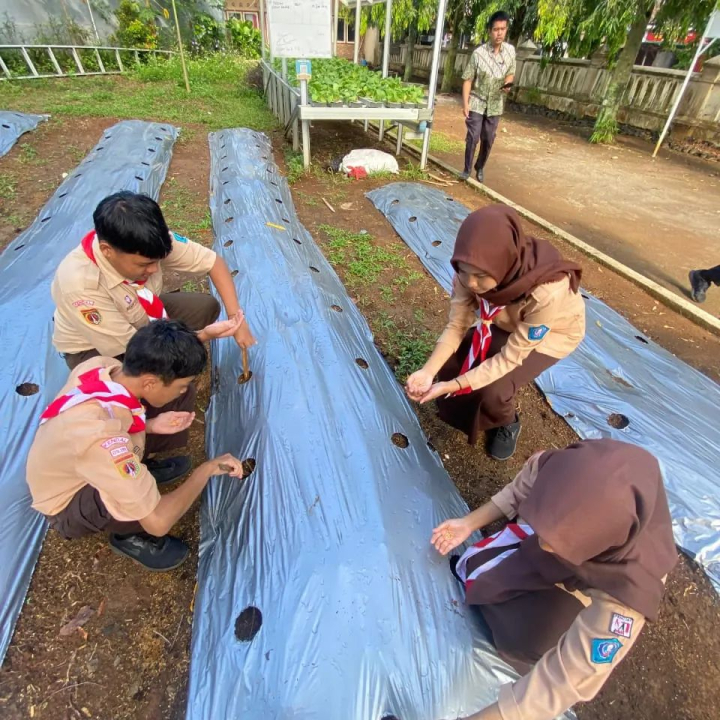 Image of pojok ketahanan pangan berupa hidropinik pakciy, selada, mentimun yang ada d SMAN 1 Boja selaras dengan program sekolah Adiwiyata bersinergi dengan program Sekolah Siaga Kependudukan
